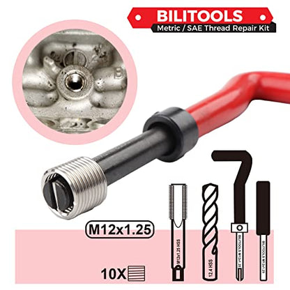 BILITOOLS M12x1.25 Thread Repair Kit, HSS Drill Helicoil Repair Kit Metric - size: M12 x 1.25, style: Metric