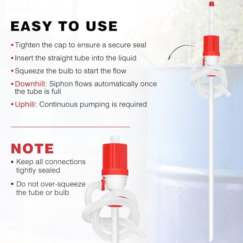 Geelin 2 Set Siphon Drum Pump with Replacement Flexible 48" Discharge Hose, Heavy Duty Bpa-free Manual Fuel Drum Pump Adjustable Length for 55 Gallon Water Barrels Liquid Transfer