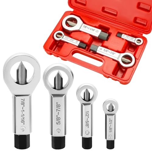 4 Pack Metal Nut Splitter Set 9-12mm, 12-16mm, 16-22mm, 22-27mm | Heavy Duty Nut Splitter Breaker Cracker Broken Damaged Corroded Screw Nut Removal Splitting Extractor