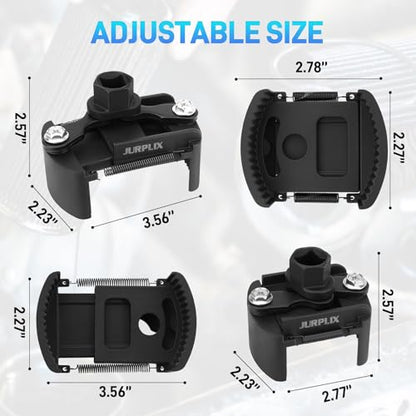 Universal Adjustable Oil Filter Wrench– 2-3/8 to 3-1/8 Inch (60-80mm) Cap Style Tool, 1/2" Drive Removal Tool with Non-Slip Serrated Jaws – Fits Small to Medium Spin-on Filters, UTVs, JetSkis - size: 60-80 mm