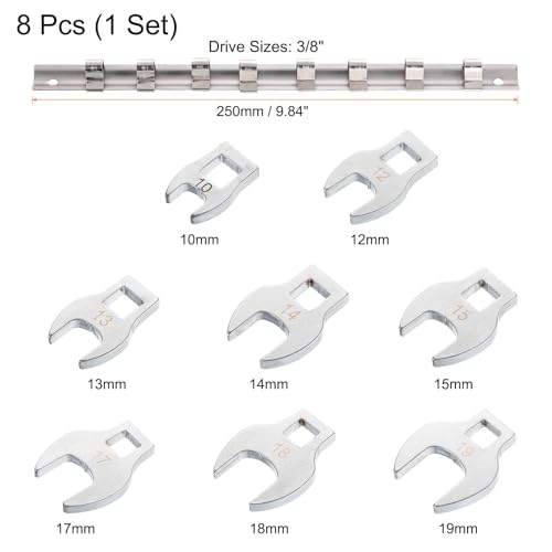 HARFINGTON 8pcs Drive Crowfoot Wrench Set 3/8" Crowfoot Flare Nut Wrench Set 10mm - 19mm Drive Metric Crowfoot Wrench with Clip-on Organizer for Mechanics Automotive Repair Work