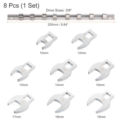 HARFINGTON 8pcs Drive Crowfoot Wrench Set 3/8" Crowfoot Flare Nut Wrench Set 10mm - 19mm Drive Metric Crowfoot Wrench with Clip-on Organizer for Mechanics Automotive Repair Work