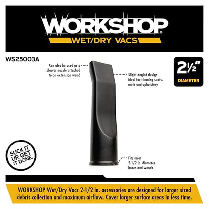WORKSHOP Wet/Dry Vacs WS25003A 2-1/2-in. Car Nozzle Vacuum Attachment | Ideal for Deep Vehicle Cleaning, For WORKSHOP Shop Vacuum Cleaners, Fits 2-1/2-inch Extension Wands and Hoses - size: 2-1/2"