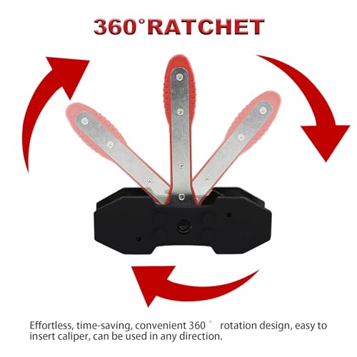 Brake Caliper Compression Tool, 4-in-1 Universal Disc Brake Caliper Tool, 360° Swivel Ratcheting Brake Piston Compressor for Automotive Brake Repair and Installation, with 4 Brake Caliper Hanger Hooks