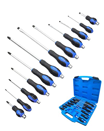 ROTATION Magnetic Screwdriver Set 12 PCS with Black tips, 6 Phillips and 6 Flat Head Screwdrivers, with Go-Thru Steel Blades, High Torque for Fastening and Loosening (Black Tip_Matt Blade) - style: Black Tip_Matt Blade