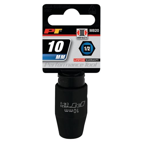 Performance Tool M820 1/2 Drive 6-Point Impact Socket, 10mm - size: 10mm, style: Impact