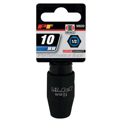 Performance Tool M820 1/2 Drive 6-Point Impact Socket, 10mm - size: 10mm, style: Impact