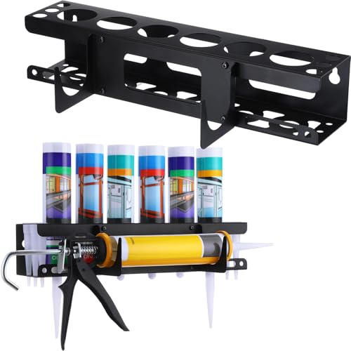 Hicarer 1 Pack Caulking Tube and Gun Holder 6 Slot 16.3 x 6.1 x 3.4 Inch Caulking Gun Storage Rack with Horizontally Base Sealant Organizer for Garage Workshop Work Van Wall Mounted Tubes and Nozzle - size: 6 Slots