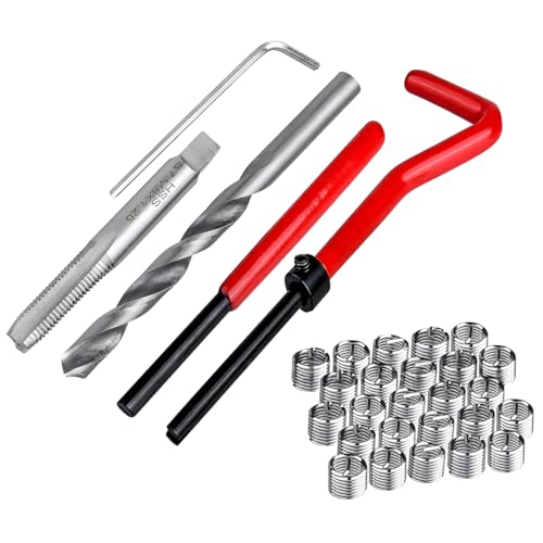 30PCS M6 x 1.0mm Thread Repair Insert Kit, Car Stainless Steel Helicoil Coil Compatible Hand Tool Set, Portable Metric Rethreading Accessories for Auto Repairing