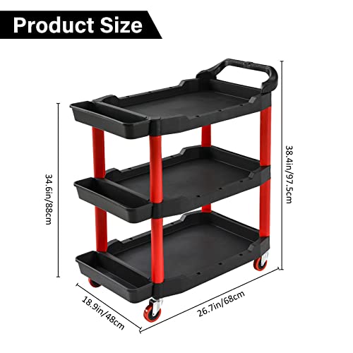 Auto Detailing Cart with Locking Wheels, 440 Lb Heavy Duty 3-Tier Rolling Tool Organizer for Mechanics, with Side Trays, Handle - Garage, Car Wash, Workshop & Warehouse Storage