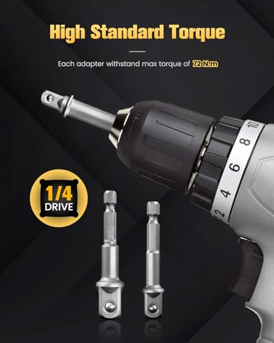 BOEN Impact Grade Socket Adapter Set, 3-PCS Drill Bit Adapter with Bit Holder, Sizes 1/4", 3/8", 1/2", 1/4-Inch SAE Hex Shank, Cr-V, for Cordless Drill & Screwdriver, Power Drill & Driver - size: 3PCS SAE