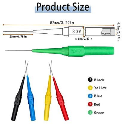 15pcs Test Back Probe Pin,Wire Piercing Insulation Back Probes Probe Non-Destructive Pin, 0.7mm Test Probes Pins Insulation Piercing Needle Multimeter 4mm Banana Socket for Car Tester