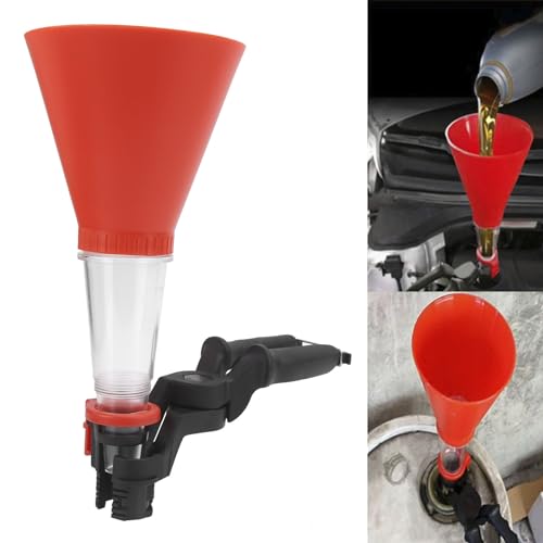 Engine Oil Funnel Kit, 3Pcs Universal Anti Static Engine Oil Funnel Tool, Spill Proof Labor Saving Automotive Funnels Set for Car, Easy to Use 1 Person Design (Red) - color: 1#