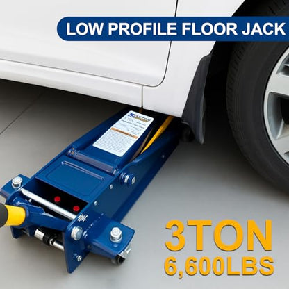 Floor Jack,Heavy Duty 3 Ton Floor Jack,Low Profile Hydraulic Jack, Steel Service Jack Quick Rise with Double Pump Quick Lift - style: 3 Ton Floor Jack