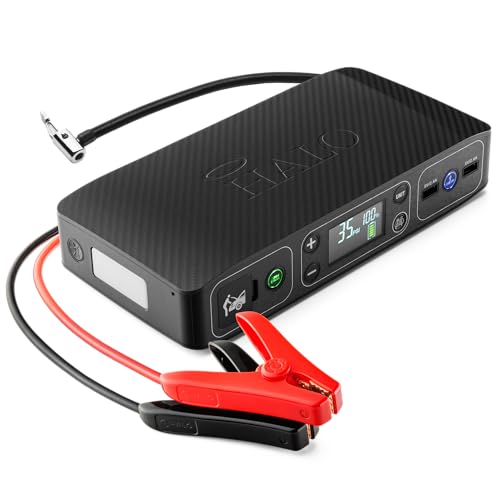 HALO Bolt Air 58830 Portable Car Battery Jump Starter | 100 PSI Air Compressor, 58.8Wh USB Power Bank, Emergency Floodlight & Charger, Jumps Cars SUVs & Trucks, Inflates Tires, TSA Approved — Black - color: Black Graphite