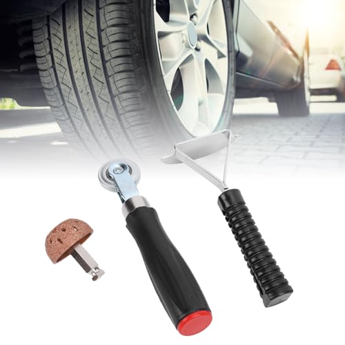 Tire Patch Roller Kit, 30 Patches 3 Sizes Automotive Tyre Repair Stitcher Tool Kit with 7.08 Inch, for Tire Repairs Polishing Sanding Paint Stripping
