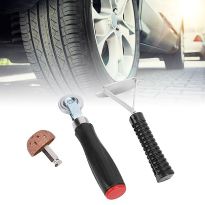 Tire Patch Roller Kit, 30 Patches 3 Sizes Automotive Tyre Repair Stitcher Tool Kit with 7.08 Inch, for Tire Repairs Polishing Sanding Paint Stripping