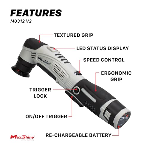 Maxshine 2-Piece M0312 V2 Mini Cordless Polisher & AIO Polish Kit – Lightweight 2lb DA/Rotary Car Buffer, 6-Speed – Auto Detailing Tool for Cars, Trucks, SUVs & Boats, Swirl Removal