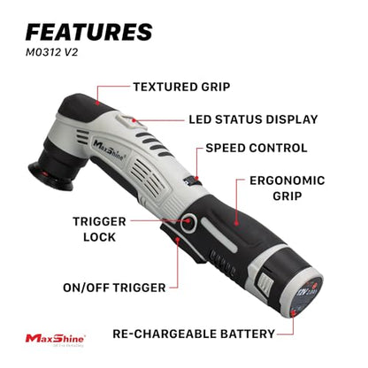 Maxshine 2-Piece M0312 V2 Mini Cordless Polisher & AIO Polish Kit – Lightweight 2lb DA/Rotary Car Buffer, 6-Speed – Auto Detailing Tool for Cars, Trucks, SUVs & Boats, Swirl Removal