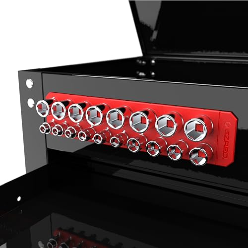 3/8" Magnetic Flexible Socket Holder Holds 18 Sockets Ultra-Flexible Non-Marring Low Profile Design - color: Red, size: 18 Sockets