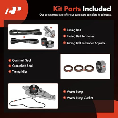 A-Premium Timing Belt Kit with Water Pump Compatible with 03-18 Honda Accord Crosstour Pilot Odyssey Ridgeline Acura MDX RDX RL TL TSX ZDX Saturn Vue 3.0L 3.2L 3.5L 3.7L V6 19200RDVJ01 TKH002 TCKWP329