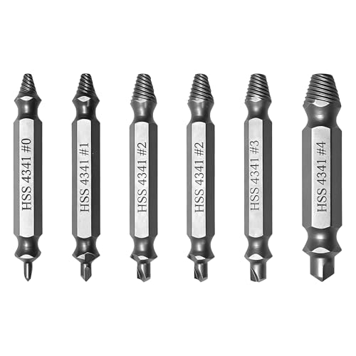 6-Piece HSS Screw Extractor Set, Damaged, Stripped, and Broken Bolt Remover Tool, Works with Any Drill and All Screw or Bolt Sizes (3-12mm) - size: 6PCS