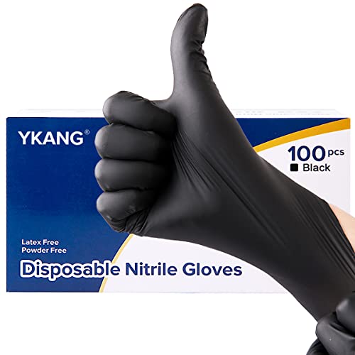 YKANG Black Disposable Nitrile Gloves,Latex Free Disposable Gloves 100 PCS,Food Safe Food Prep Cooking Gloves - color: Black, size: Medium (Pack of 100)