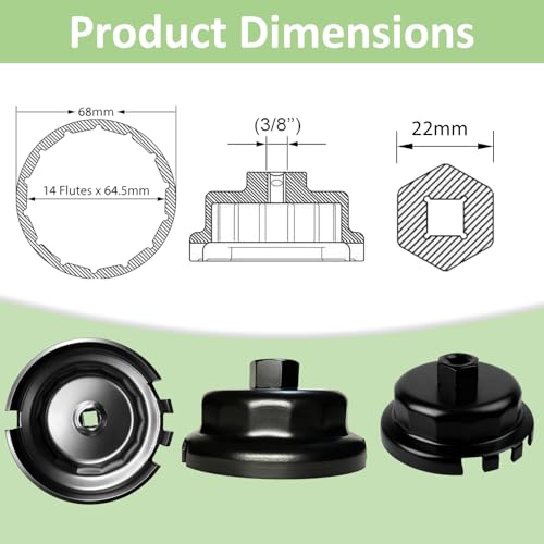 Anti-Rupture 64mm Oil Filter Wrench for Toyota, Tacoma, Camry, Tundra, Lexus, Sienna, RAV4, Highlander, Fj Crusier, Avalon - 64mm Oil Filter Cap Removal Socket Tool