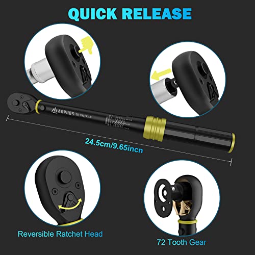 ANPUDS 1/4 Inch Click Torque Wrench, 20-240 in.lb/2.3-27.1 Nm, Lightweight | Inch Pound, Small Mini Bike Tool, ±3% Accuracy, 72-Tooth Dual Direction, Dual Range for Carbon Fiber Bicycle, MTB Maintenance - size: 20-240 in-lb / 2.3-27.1 Nm