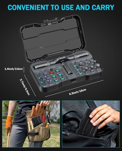 24-in-1 Magnetic Ratchet Screwdriver Set, Professional Multi-Bit Repair Kit with Detachable T-Handle & Portable Case for Electronics, Furniture, Bikes, iPhone & Car Maintenance