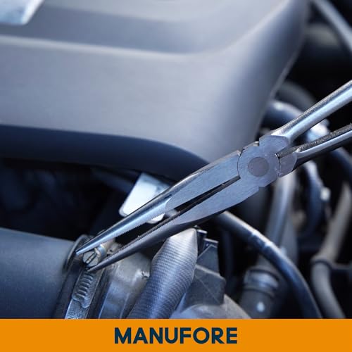 MANUFORE 5-Piece 11-Inch Long Reach Needle Nose Pliers Set for Tight Spaces | Straight, 45° & 90° Bent, Circle Nose and Diagonal, High Carbon Steel & CR-V, Comfort Grip for Better Control, Auto Repair - style: 5PCS