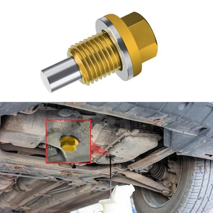 M14×1.5 Magnetic Oil Drain Plug, Transmission Oil Plug, Oil Pan Sump Drain Nut Bolt Screw Repair Kit, Car Magnetic Oil Drain Plug Removal Tool for Honda, Mazda, Suzuki, Jeep, Odyssey - color: Gold