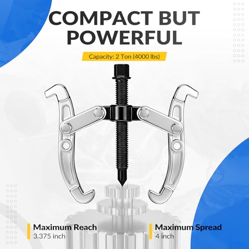 Flutesan 4 Way 2 Jaw Puller Reversible Gear Puller 2-ton 4-inch Heavy Duty Carbon Steel Bearing Gear Wheel Pulley Tool for Bearing, Flywheel, Automotive Machine Remover
