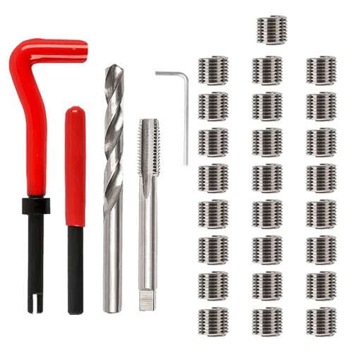 30PCS M6 x 1.0mm Thread Repair Insert Kit, Car Stainless Steel Metric Helicoil Kit Compatible Hand Tool Set, Portable Rethreading Tool Assortment for Auto Repairing