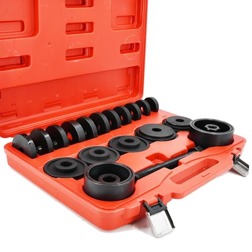 23pc Wheel Bearing Press Kit for Front Wheel Drive Bearing Removal & Installation, Wheel Bearing Puller Tool Set with Sliding Screws Universal Bushings Sleeves Storage Case