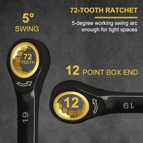 Egofine 8mm Ratchet Wrench, 8mm Wrench Ratcheting Combination Wrenches Metric, Industrial Grade Gear Spanner with 12 Point Box End, 72-Teeth Ratchet Black Electrophoretic Coating,CR-V - style: 8mm