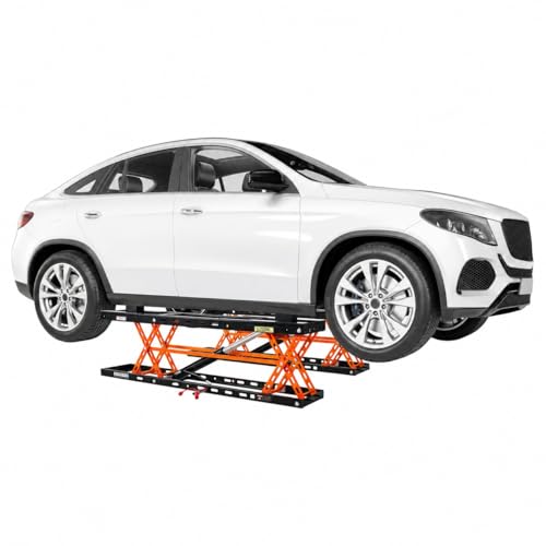 Jocisland 5000 lb Portable Car Lift, Q355B Steel Quick Jack Scissor Lift | 20.1 in Max Lift Height with Extension Blocks Locking Lever and Built-In Wheels Garage and Shop Use Black and Orange Finish - color: Black & Orange, size: 5000LBS