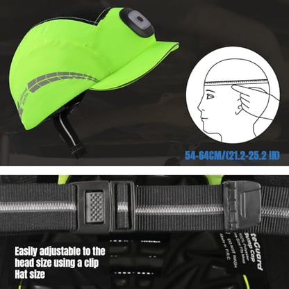 UM ULTRAMAXX Lightweight Bump Cap with Reflective Stripes, Breathable Baseball Cap Style, Head Protection Hard Hat for Men Women - color: Lime with Led Light