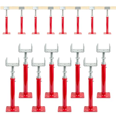3.5"x3.5" U-Shaped House Jacks, Adjustable Screw Jack Post for 4x2 4x4 4x6 Joists, House Floor Jack Steel Beam Deck Support for Crawlspace Leveling & Foundation Repair (Red, 13"-17"(8 Pack)) - color: Red, size: 13"-17"(8 Pack)