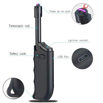 Candle Lighter Electric Arc Rechargeable Lighter with Safety Lock USB Plasma Lighter Perfect Telescopic Rod Neck Fire Starter Lighter for Outdoor Camping Hiking Cooking BBQs - color: Red