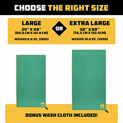Wise Owl Outfitters Microfiber Camping Towel - Quick Dry Towel for Travel, Backpacking, Hiking, Beach, Gym & Yoga - Compact, Fast Drying & Lightweight - color: Dark Green, size: X-Large (30x60) + Washcloth (12x24)