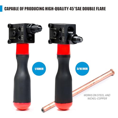 SMOTIVEPRO 7-Piece Brake Line Flaring Tool Kit, 3/16" & 1/4" | Forms Accurate 45° Single, Double and Bubble Flares for Leak-Free Brake and Hydraulic Line Connections