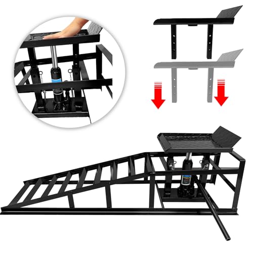 2 Pack Hydraulic Car Ramps 5T 11000lbs Low Profile Vehicle Lift Ramps | Heavy Duty for Truck Trailer Garage Service Adjustable Hydraulic Car Ramps for Automotive Maintenance (Black)