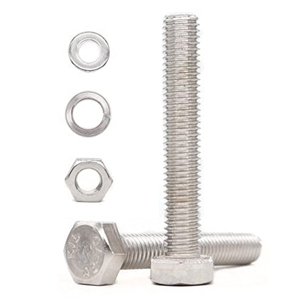 1-Pack M10 x 180mm Hexagon Screws Hex Bolts with M10 Hex Nuts Flat Washers/Spring Lock Washers Set, 304/18-8, Plain Finish - size: 1-Pack M10 x 180mm