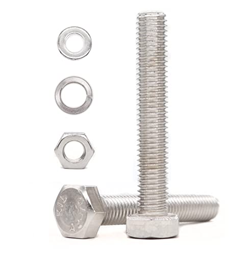 4-Pack M10 x 95mm Hexagon Screws Hex Bolts with M10 Hex Nuts Flat Washers/Spring Lock Washers Set, 304/18-8, Plain Finish - size: 4-Pack M10 x 95mm