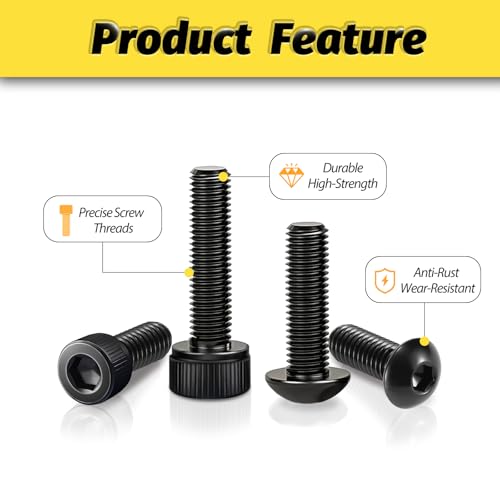 Kadrick Metric Screws Assortment,1580 Pcs M4 Screws Nuts Washers Assortment M4x6MM-40MM, Hex Socket Button & Cap Head M4 Machine Bolts Kit, 12.9 & 10.9 Grade Black Alloy Steel for 3D Printing - size: M4 1580Pcs 6-40mm