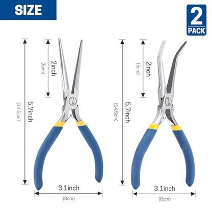 VISEMAN 6" Mini Needle Nose Pliers, 2PCS Long Nose Pliers Set | with Comfort Grip Handles for Handmade Craft - style: Straight + 45-Degree Bent
