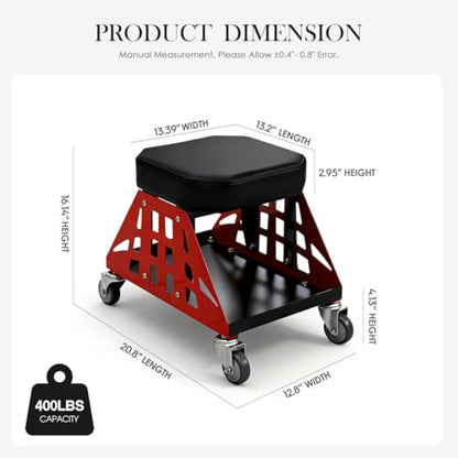 Heavy Duty Rolling Mechanics Seat,400 LBS Capacity Garage Stool, Tools for Automotive Auto Repair (Red) - color: Red