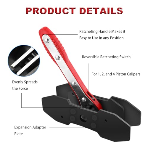 Brake Caliper Compression Tool, 4-in-1 Universal Disc Brake Caliper Tool, 360° Swivel Ratcheting Brake Piston Compressor for Automotive Brake Repair and Installation, with 4 Brake Caliper Hanger Hooks