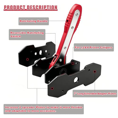 360° Brake Caliper Compression Tool,2 Large Steel Plates & 4 Caliper Hooks,Brake Caliper Press for Car,Truck,SUV